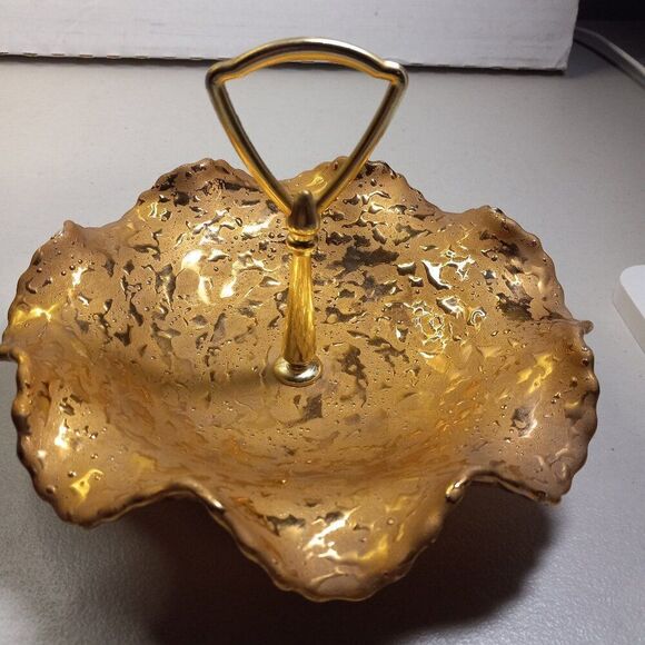 Vintage Elegant Weeping Gold Leaf  Dixon Art Studio 22Kt Candy/Trinket Dish - Picture 5 of 5